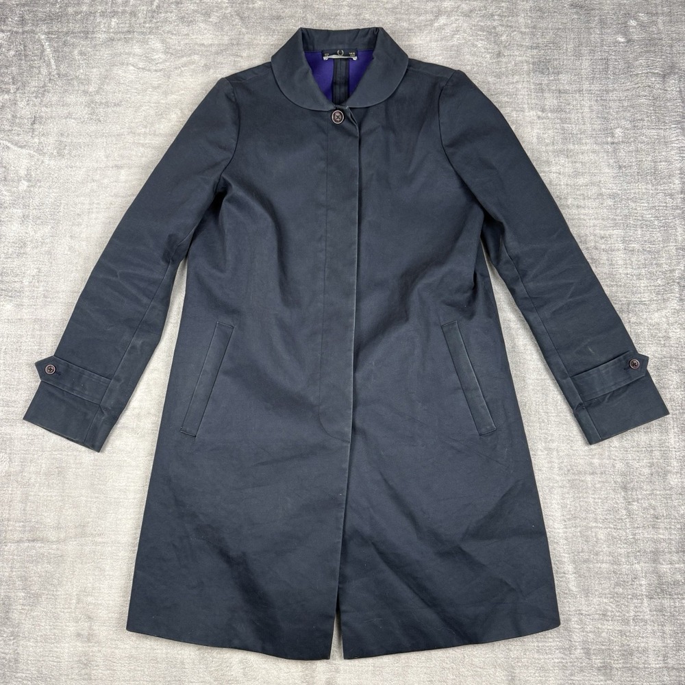 Fred Perry Jacket Womans 6 Blue Mac Trench Coat Single Breasted Richard Nicoll
